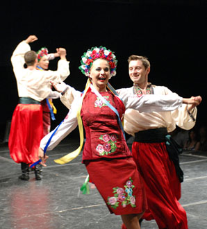 Photo by Ken Mahnke. Hopak, Ukrainian traditional dance, ensemble Barynya, Alexey Maltsev, Alexander Rudoy, Olga Chpitalnaia, Anna Brovkina
